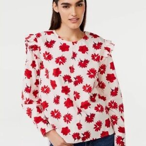 Elegant Red Floral Women's Blouse Spring blouse